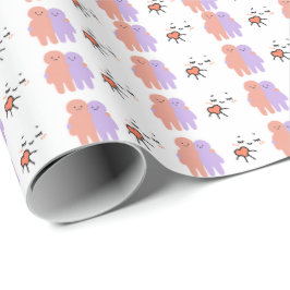 Söt Pastell Klotter Par Sömlös Mönster Inpackning Presentpapper