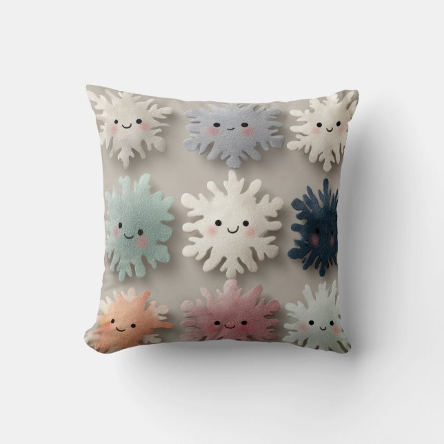Söt Pastell Leende Snöflinga Kuddcover Pillow Kudde (Framsida)