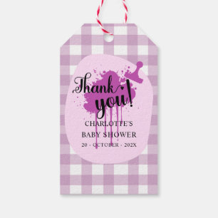 Söt Pastell Lila Gingham Bebis Shower Presentetikett