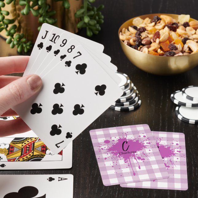 Söt Pastell Lila Gingham Mönster Casinokort (På plats)