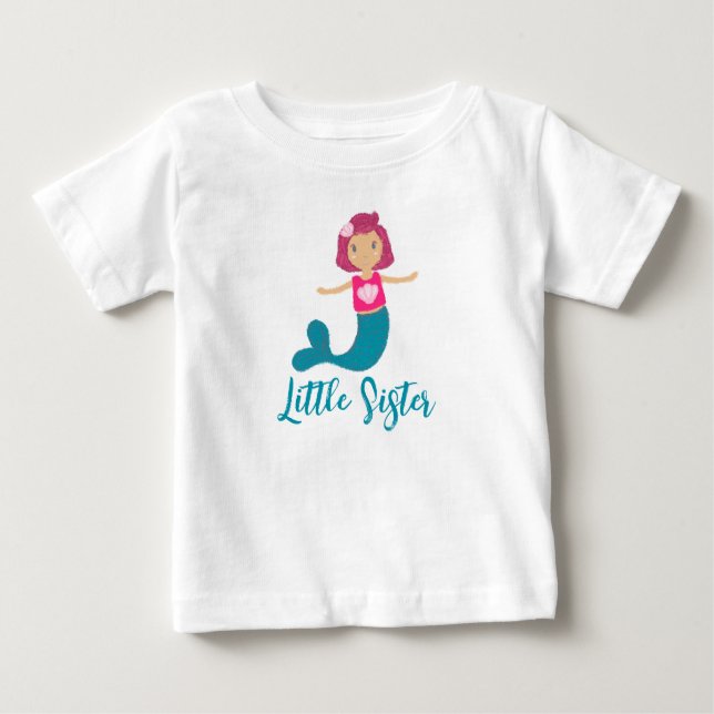 Söt Pastell Liten Syster Snigelskal Mermaid Prinse T Shirt (Framsida)