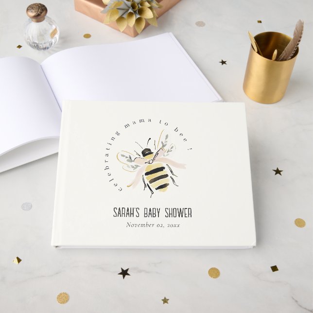Söt Pastell Mamma Till Bi Neutrala Baby Shower Gästböcker (Framsida Öppen)