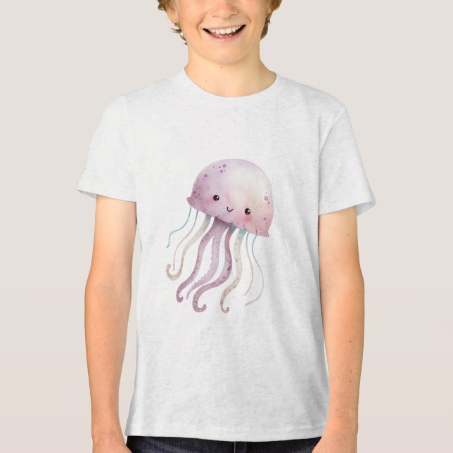 Söt Pastell Maneter Vattenfärg Illustration T Shirt (Framsida)