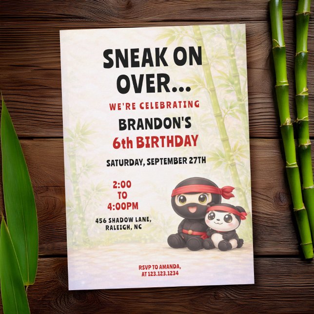 Söt Pastell Ninja & Panda Barnkalas Inbjudningar (Skapare uppladdad)