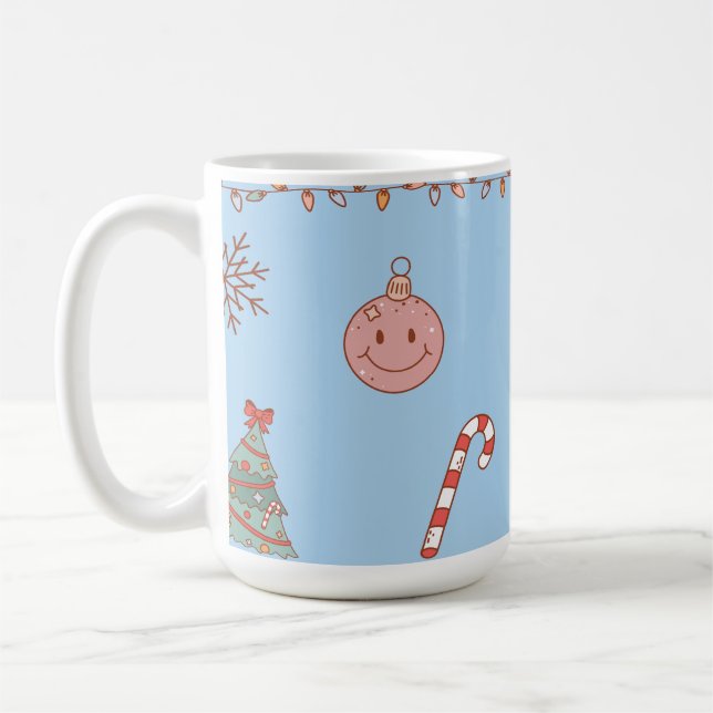 Söt Pastell Nostalgisk Retro Jul Ljusblå Kaffemugg (Vänster)