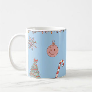 Söt Pastell Nostalgisk Retro Jul Ljusblå Kaffemugg