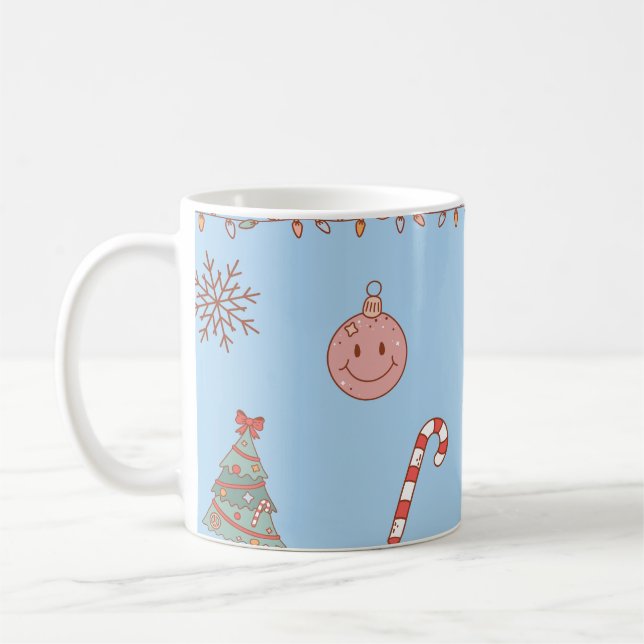 Söt Pastell Nostalgisk Retro Jul Ljusblå Kaffemugg (Vänster)