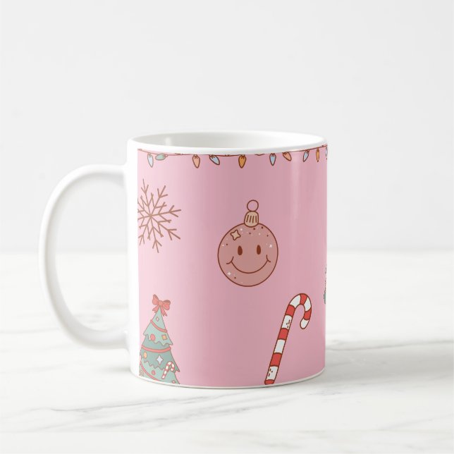 Söt Pastell Nostalgisk Rosa Retro Jul Kaffemugg (Vänster)