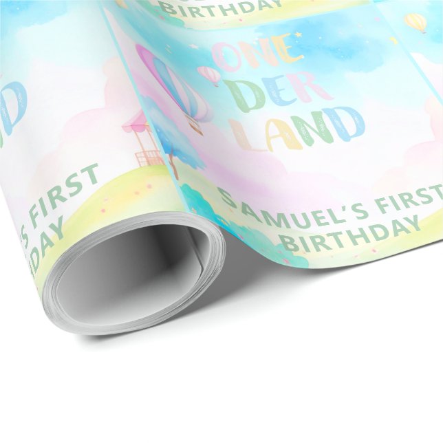 Söt pastell onederland akvarell 1:a födelsedagen presentpapper (Rullad Hörn)