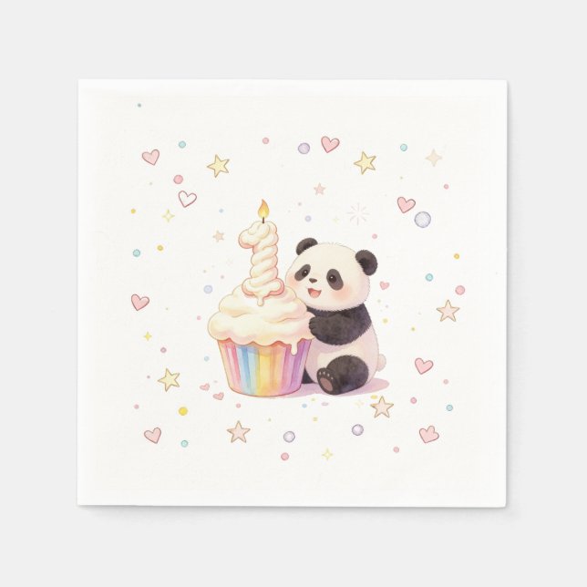 Söt Pastell Panda Bebis 1-årsdag Pappersservett (Framsidan)