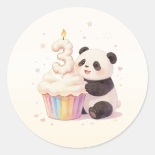Söt Pastell Panda Bebis 3-årsdag Runt Klistermärke