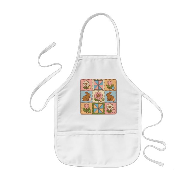 Söt Pastell Påskharen Blomma Patchwork  Barnförkläde (Framsidan)