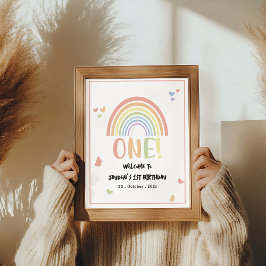 Söt Pastell Regnbåge 1-års Födelsedags Välkomstsky Poster