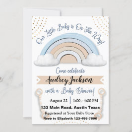 Söt Pastell Regnbåge Pojke Baby Shower Inbjudan