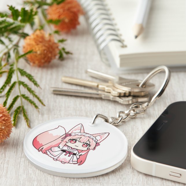 Söt Pastell Rosa Chibi FoxFlicka  (Högra Framsidan)