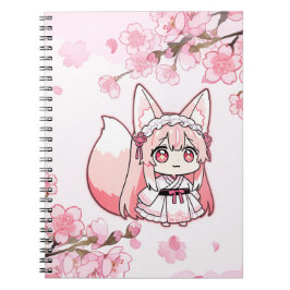 Söt Pastell Rosa Chibi FoxFlicka  Anteckningsbok