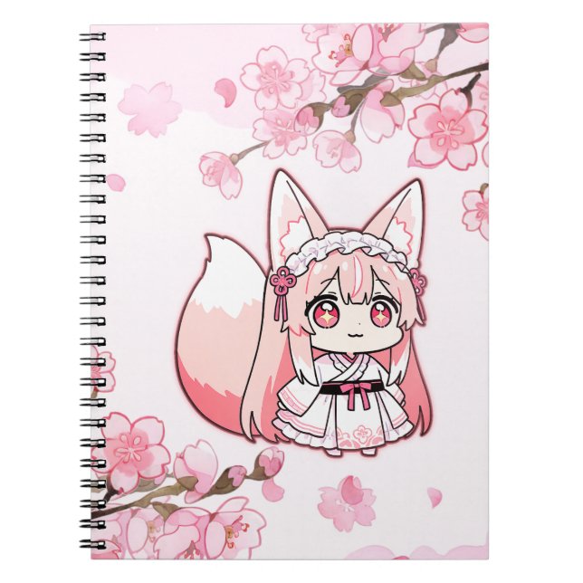 Söt Pastell Rosa Chibi FoxFlicka  Anteckningsbok (Framsidan)
