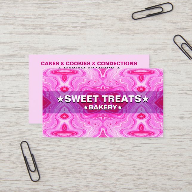 Söt Pastell Rosa Färg | Elegant Tårta Bageri Visitkort (Fram/Back In Situ)