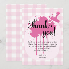 Söt Pastell Rosa Gingham Bebis Baby Shower Tack Kort