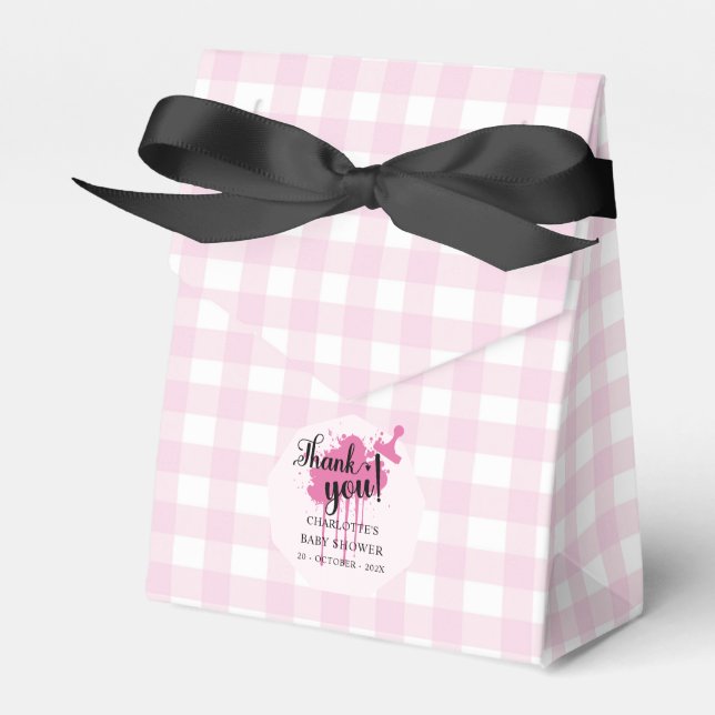 Söt Pastell Rosa Gingham Bebis Kalas Presentaskar (Framsidan Sidan)