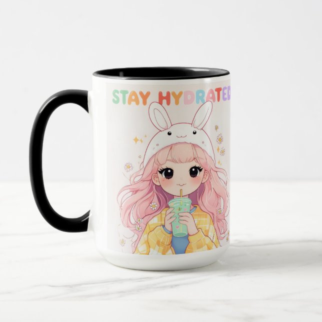 Söt Pastell Rosa Hår Håll Dig Hydrerad grafisk Mug Mugg (Vänster)