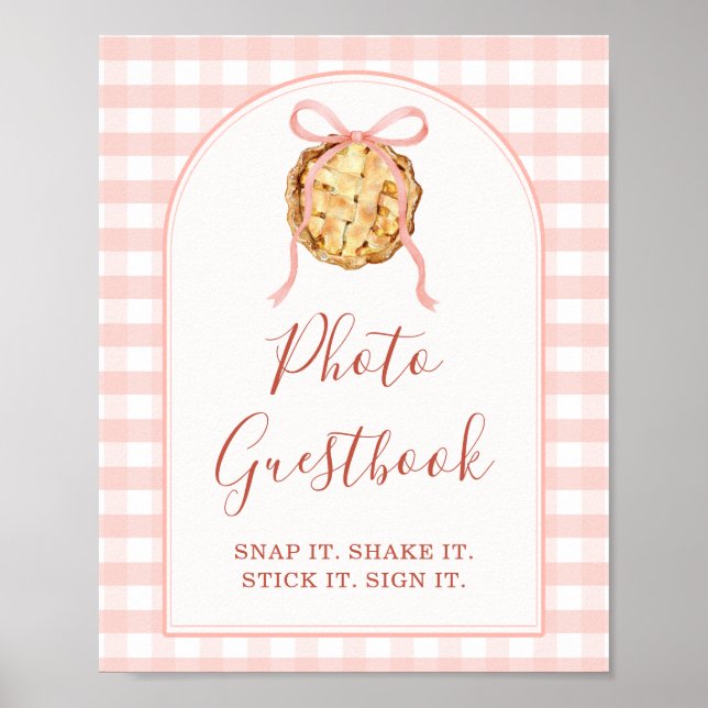 Söt Pastell Rosa Rutig Höst Foto Gästbok Poster (Framsidan)