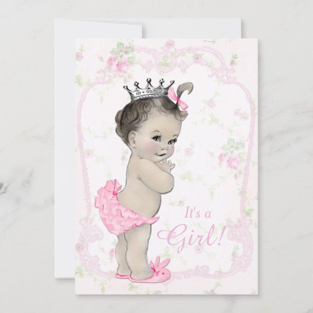 Söt Pastell Rosa Shab Chic Baby Shower Inbjudningar (Framsida)