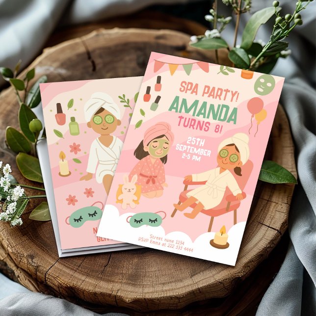 Söt Pastell Rosa Spa Födelsedagsfest Inbjudningar (Skapare uppladdad)