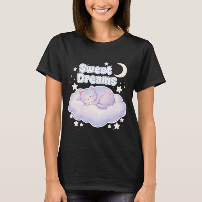 Söt Pastell Sövande Katt Kawaii  T Shirt (Framsida)