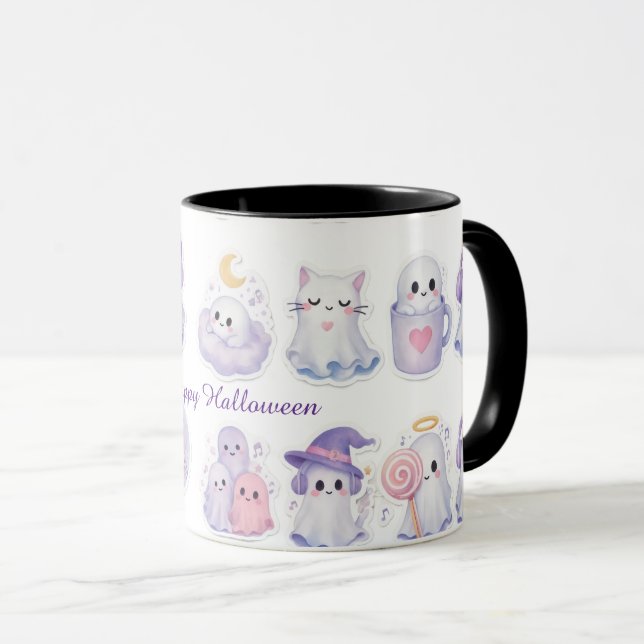 Söt Pastell Spök Halloween Katt Häxa Kaffe Mugg (Framsida höger)