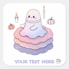 Söt Pastell Spök Halloween Kawaii Rosa och Lila Fyrkantigt Klistermärke