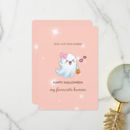 Söt Pastell Spök Halloween-kort | Rosa Kuslig Tack Kort