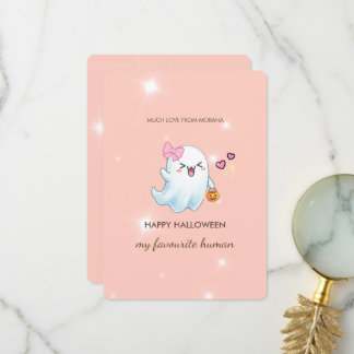 Söt Pastell Spök Halloween-kort | Rosa Kuslig Tack Kort
