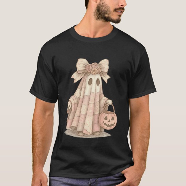 Söt Pastell Spöke med Coquette-båge Pumpa Hink T Shirt (Framsida)