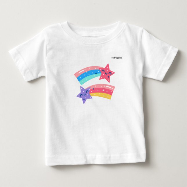 Söt Pastell Stjärnfall Regnbågsillustration T Shirt (Framsida)