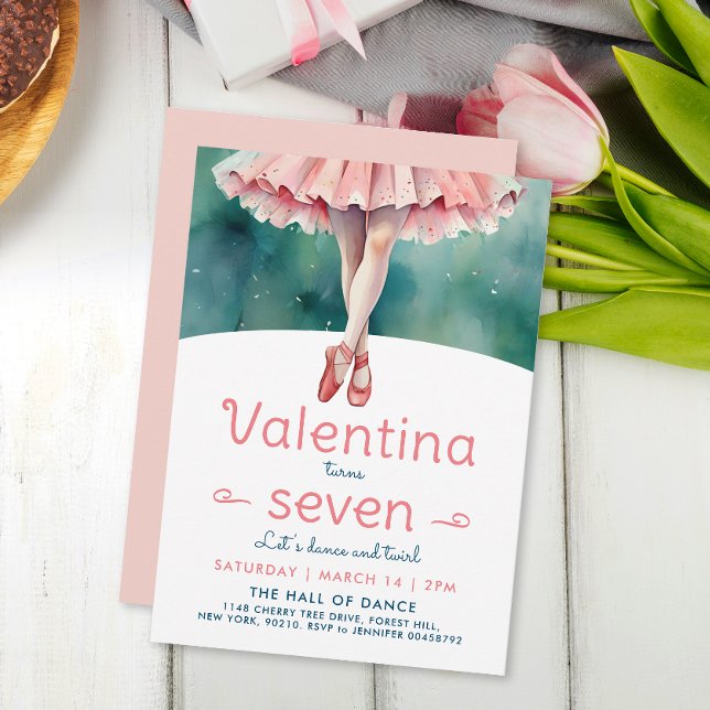 Söt Pastell Tutu Balett Dans Flicka Födelsedag Inbjudningar (Skapare uppladdad)