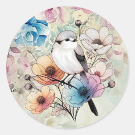 Söt Pastell Vår Vattenfärg Blommig Fågel Runt Klistermärke