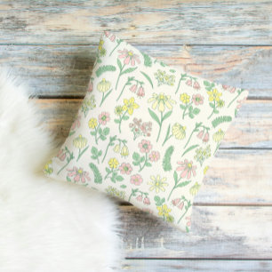 Söt Pastell Vildblommamönster Kudde