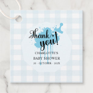 Söt Pastellblå Gingham Baby Shower Gåvor Etiketter