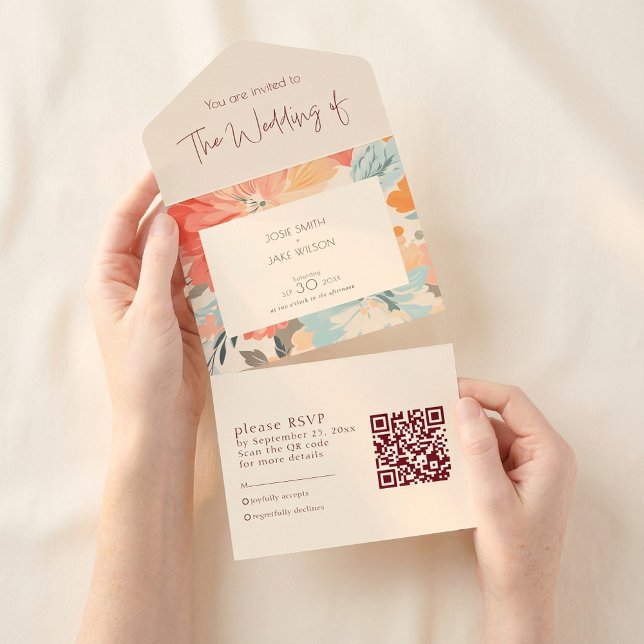 Söt pastellblommor, bröllopsinbjudan och OSA (Pretty pastel flowers wedding invitation and RSVP.)