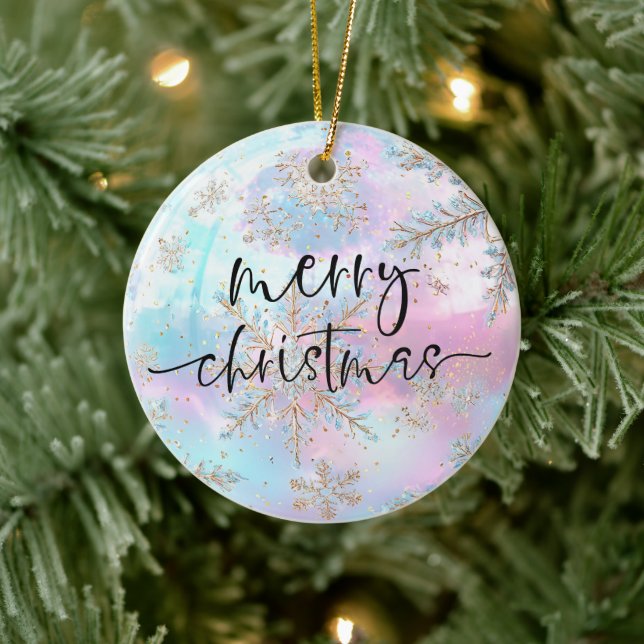 Söt pasteller Guld Snöflingor God jul Julgransprydnad Keramik (Träd)