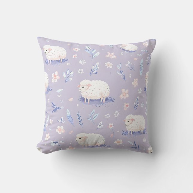 Söt Pastellfår och Blommotiv Kuddcover Kudde (Framsida)