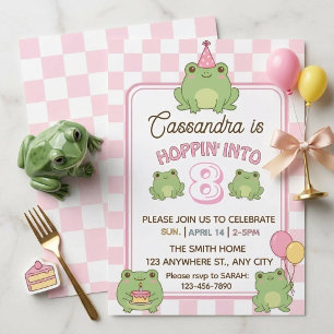 Söt Pastellfärgad Groda Flicka 8-årsdag Inbjudningar