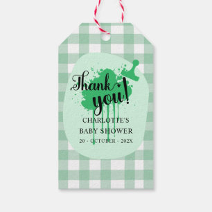 Söt Pastellgrön Gingham Bebis Baby Shower Presentetikett