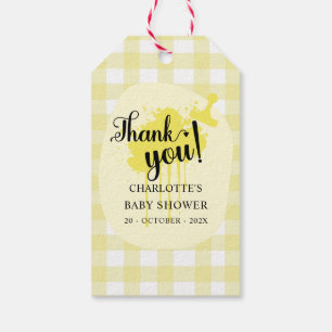 Söt pastellgul Gingham-babyshower Presentetikett