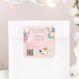 Söt pastellpapp med vit blommigt, hundvalkare fyrkantigt klistermärke