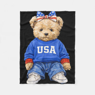 Söt patriotisk björn usa 4 juli amerikansk fleecefilt