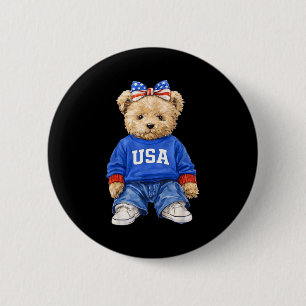 Söt patriotisk björn usa 4 juli amerikansk knapp
