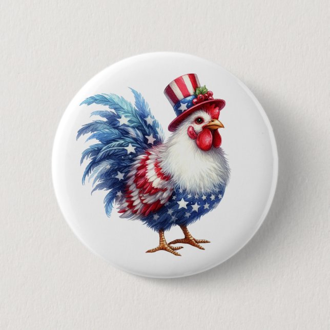 Söt patriotisk höna med amerikansk flagg knapp (Framsida)