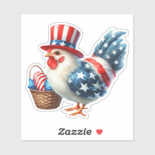 Söt patriotisk höna med amerikansk flagga klistermärken